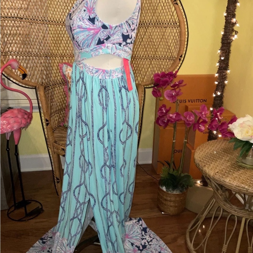 Lilly Pulitzer Marcia Maxi Dress 🦄 Aqua A Frayed Knot Size 2 - Picture 12 of 14